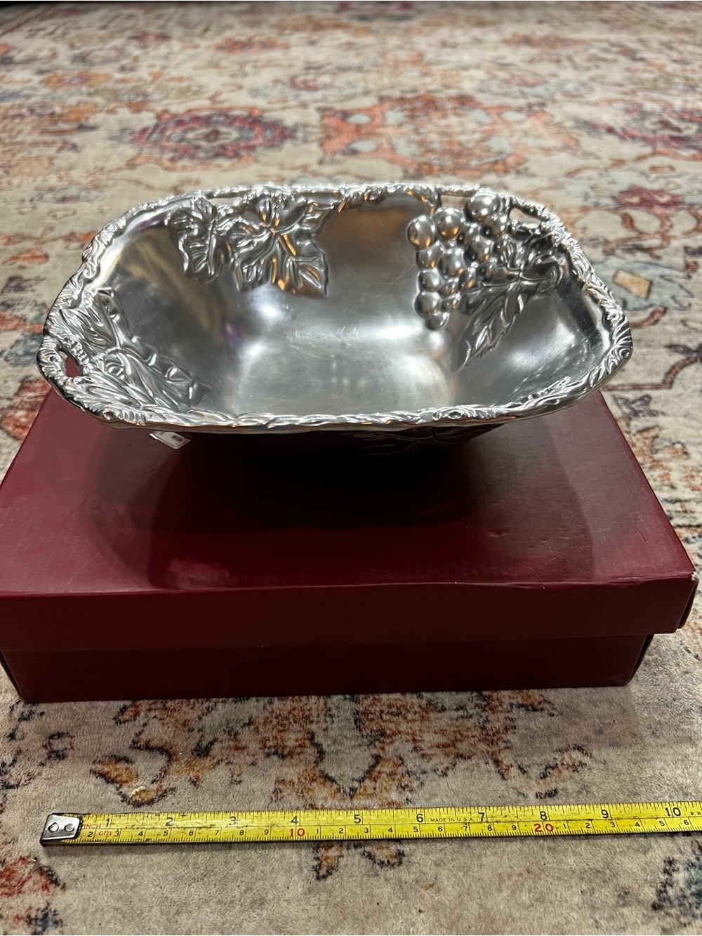 Arthur Court Silver Grape & Leaf Serving Dish 8 inch square bowl